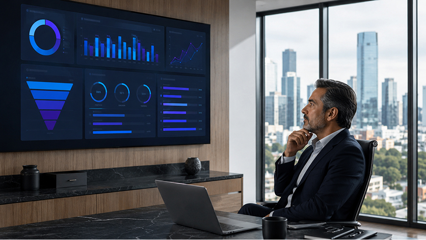 Dashboard ejecutivo para medir calidad de leads, velocidad de respuesta y progreso del pipeline comercial.