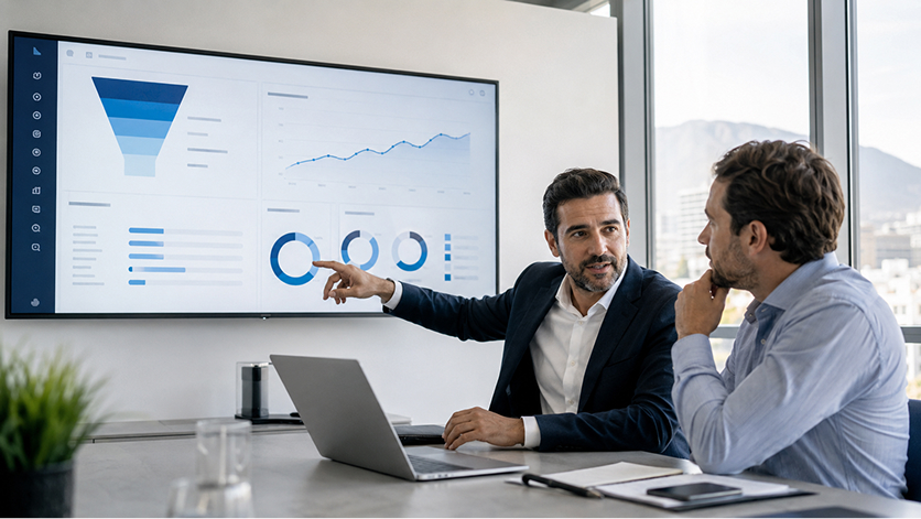 Escena ejecutiva sobre preparación competitiva frente al comprador digital venezolano en una empresa con valor real.