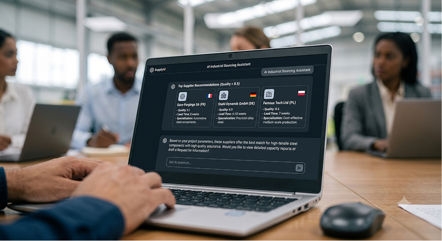 Comprador industrial leyendo reseñas y testimonios de una empresa proveedora