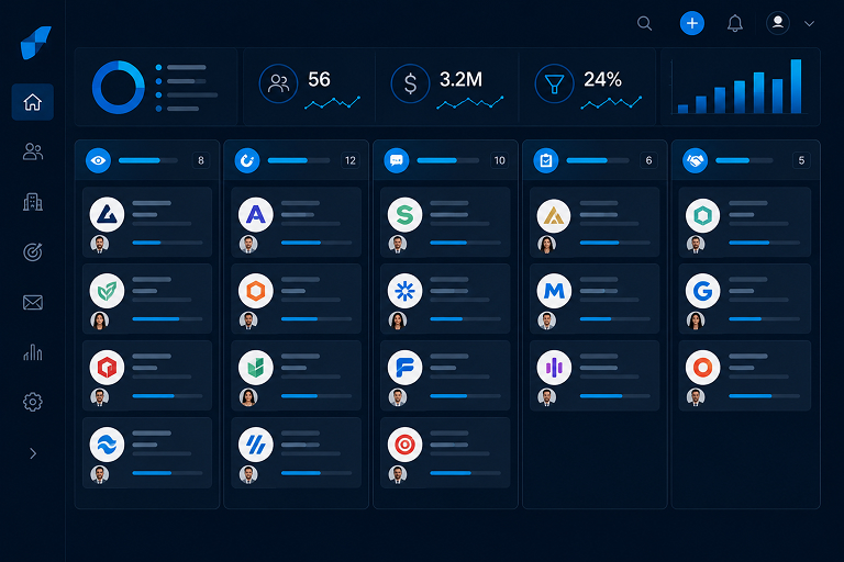 Etapas de un pipeline de CRM con compradores de canal en cada fase
