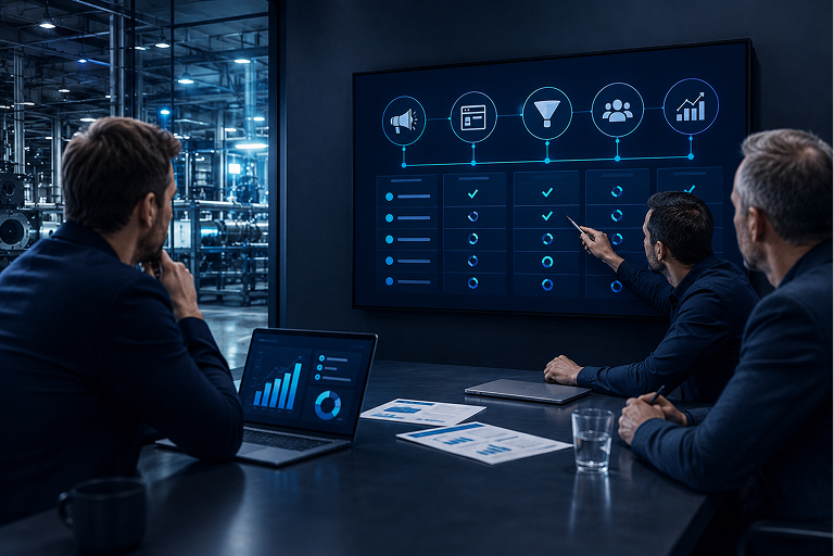 Empresa industrial evaluando a un proveedor de sistema de captación B2B con criterio