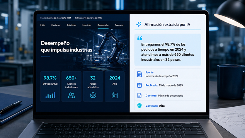 Afirmación clara con dato y fuente al inicio de una página lista para ser citada por la IA